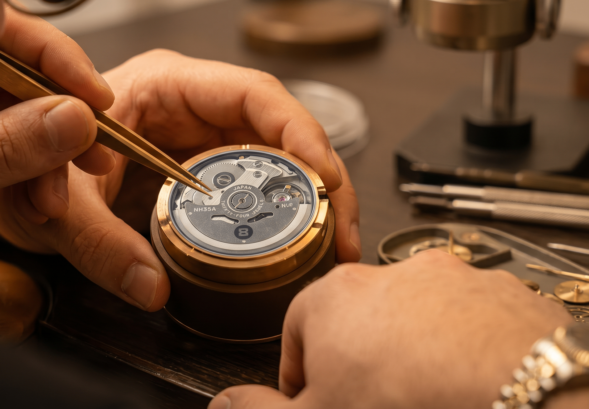Master watchmaker hand-finishing a bespoke AL-JOUTSEN movement